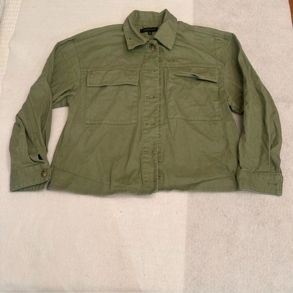 Downeast Olive Green Utility Jacket Womens Size M Cropped Military Cargo Button